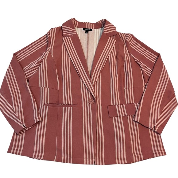 Torrid Striped Pink One Button Blazer 1X Dusty Rose Career Work Jacket - Picture 1 of 7